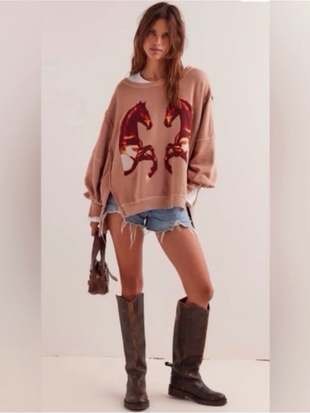 Free People Mirrored Horses Graphic Camden Pullover Size small - Picture 2 of 10